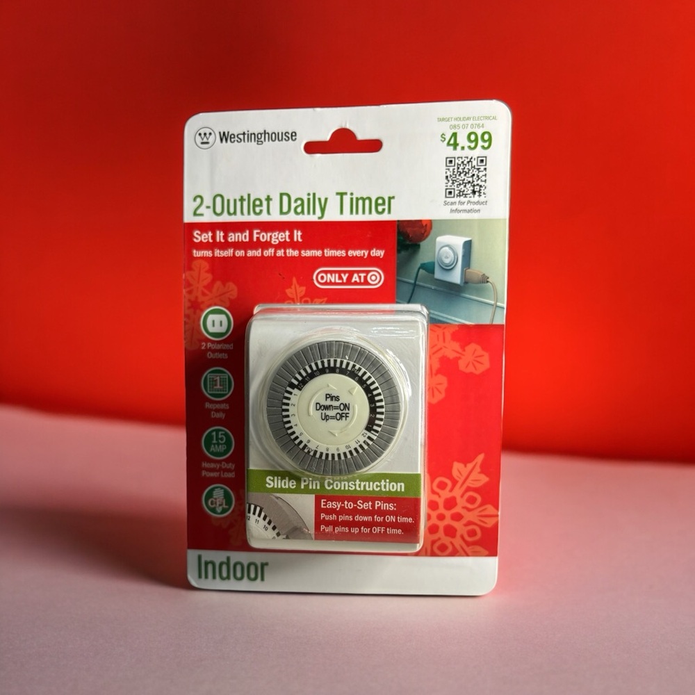Westinghouse 2 Outlet Daily Timer Indoor. Set it & Forget It. Easy to Set Pins